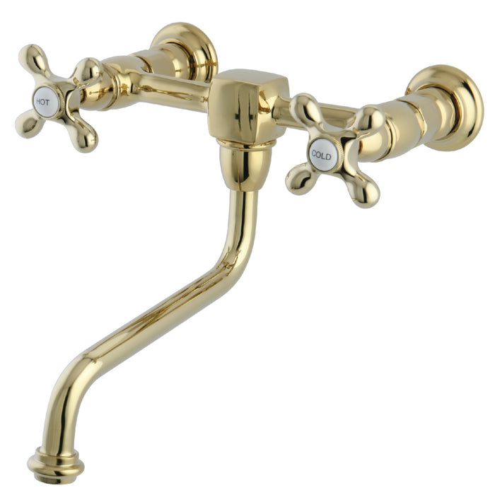 Kingston Heirloom KS1212AX - Heritage Double-Handle 2-Hole Wall Mount Bathroom Faucet, Polished Brass