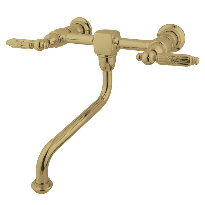 Kingston Heirloom KS1212GL - Heritage Double-Handle 2-Hole Wall Mount Bathroom Faucet, Polished Brass