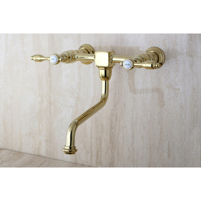 Tudor KS1212TAL Double-Handle 2-Hole Wall Mount Bathroom Faucet, Polished Brass
