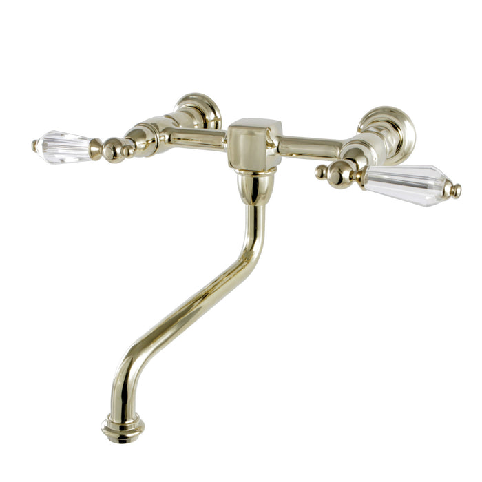 Kingston Heirloom KS1212WLL - Wilshire Double-Handle 2-Hole Wall Mount Bathroom Faucet, Polished Brass