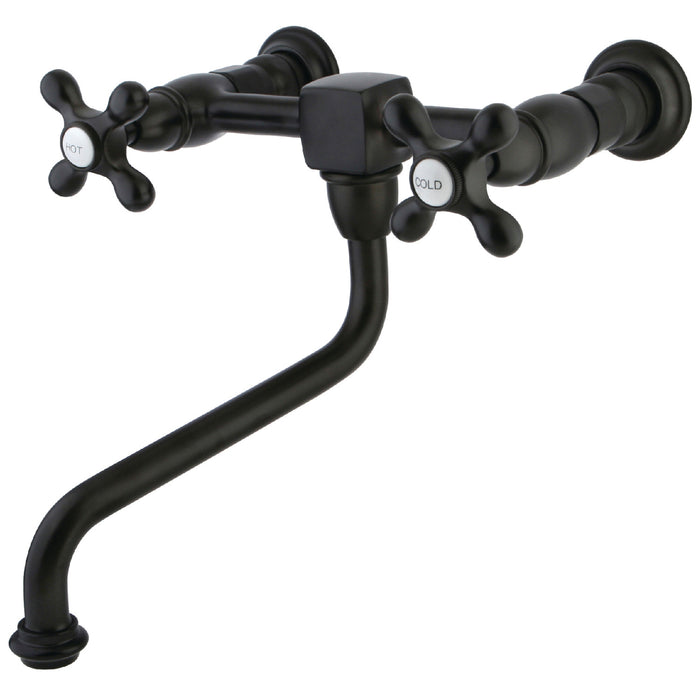 Kingston Heirloom KS1215AX - Heritage Double-Handle 2-Hole Wall Mount Bathroom Faucet, Oil Rubbed Bronze