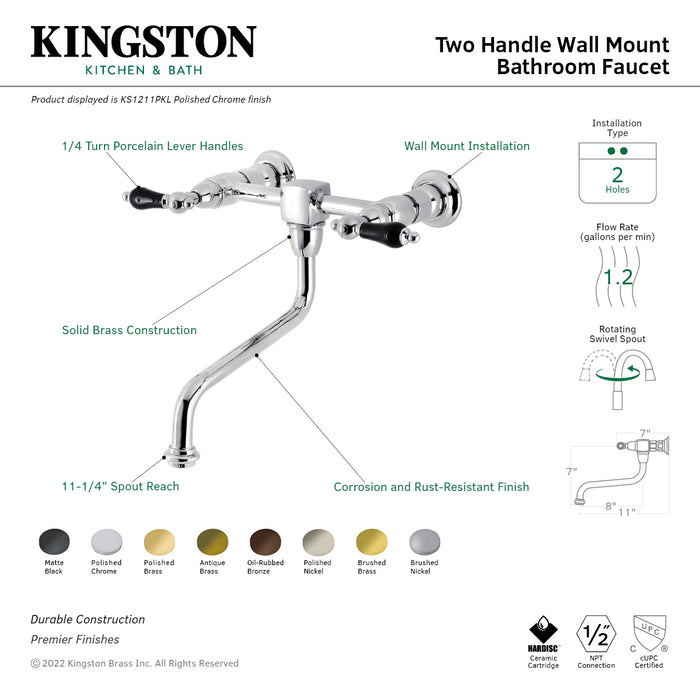 Kingston Heirloom KS1215PKL - Duchess Double-Handle 2-Hole Wall Mount Bathroom Faucet, Oil Rubbed Bronze