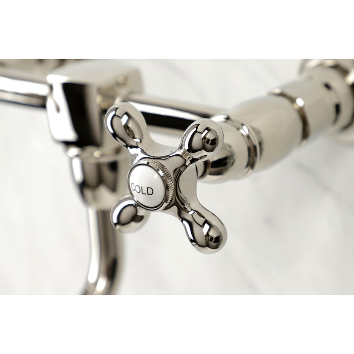 Kingston Heirloom KS1216AX - Heritage Double-Handle 2-Hole Wall Mount Bathroom Faucet, Polished Nickel
