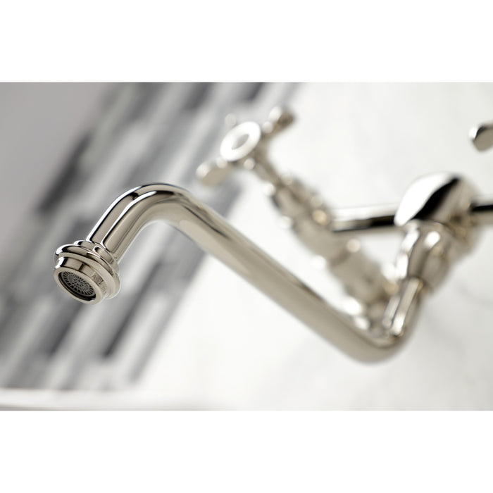 Kingston Heirloom KS1216BEX - Essex Double-Handle 2-Hole Wall Mount Bathroom Faucet, Polished Nickel