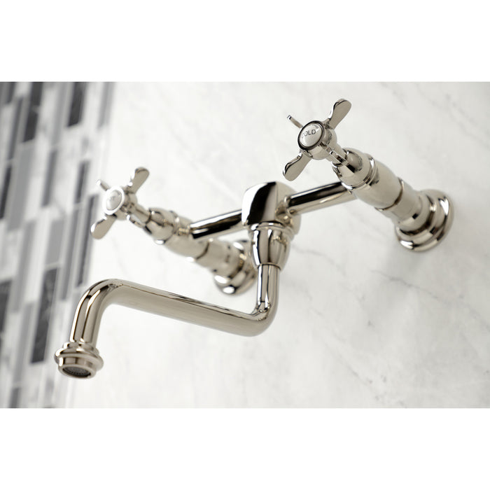 Kingston Heirloom KS1216BEX - Essex Double-Handle 2-Hole Wall Mount Bathroom Faucet, Polished Nickel