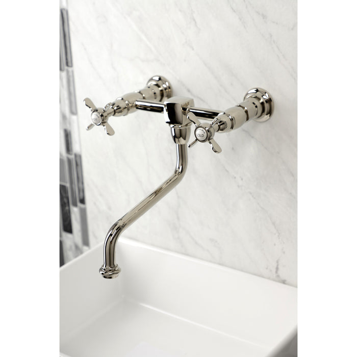 Kingston Heirloom KS1216BEX - Essex Double-Handle 2-Hole Wall Mount Bathroom Faucet, Polished Nickel