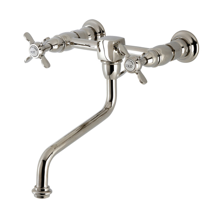 Kingston Heirloom KS1216BEX - Essex Double-Handle 2-Hole Wall Mount Bathroom Faucet, Polished Nickel
