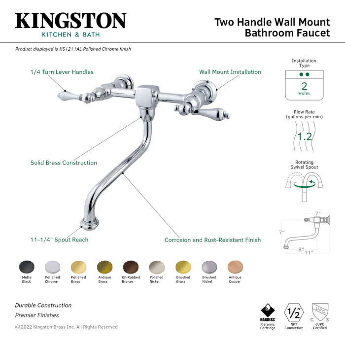 Heritage KS1217AL Two-Handle 2-Hole Wall Mount Bathroom Faucet, Brushed Brass