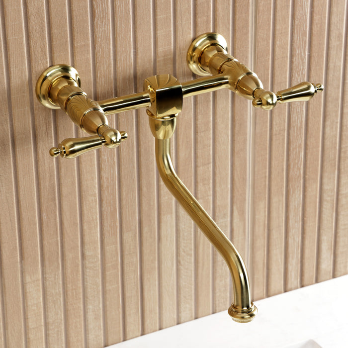 Kingston Heirloom KS1217AL - Heritage Double-Handle 2-Hole Wall Mount Bathroom Faucet, Brushed Brass