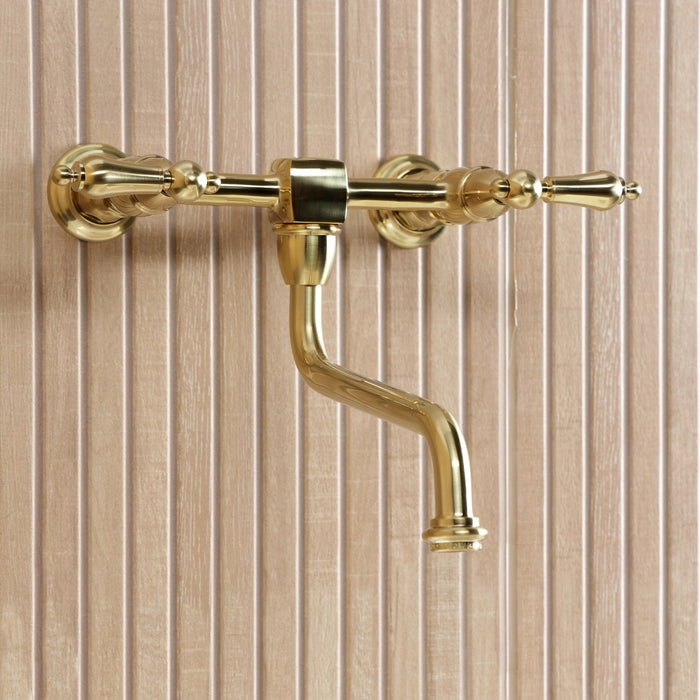 Kingston Heirloom KS1217AL - Heritage Double-Handle 2-Hole Wall Mount Bathroom Faucet, Brushed Brass
