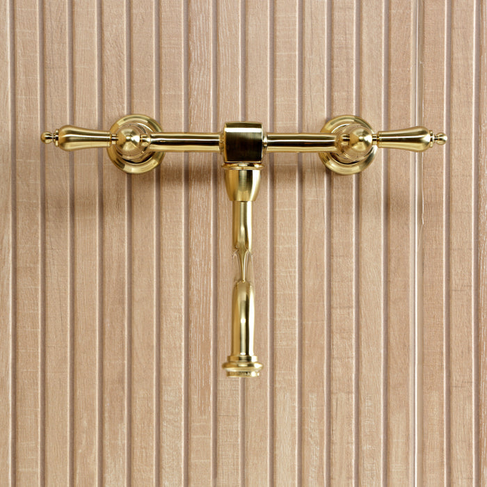 Kingston Heirloom KS1217AL - Heritage Double-Handle 2-Hole Wall Mount Bathroom Faucet, Brushed Brass