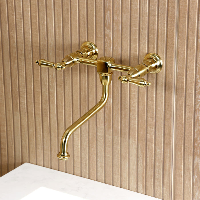 Kingston Heirloom KS1217AL - Heritage Double-Handle 2-Hole Wall Mount Bathroom Faucet, Brushed Brass