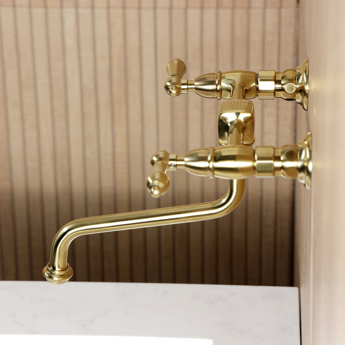 Kingston Heirloom KS1217AL - Heritage Double-Handle 2-Hole Wall Mount Bathroom Faucet, Brushed Brass