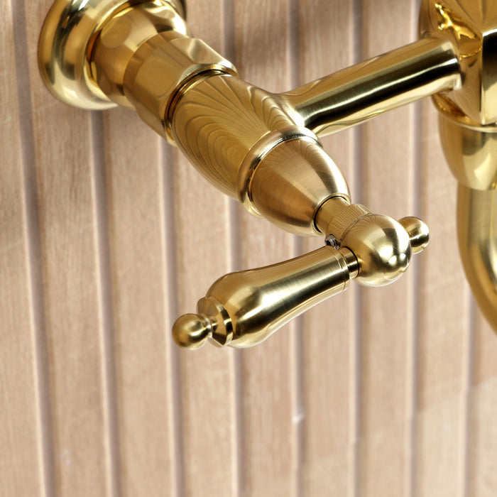 Kingston Heirloom KS1217AL - Heritage Double-Handle 2-Hole Wall Mount Bathroom Faucet, Brushed Brass