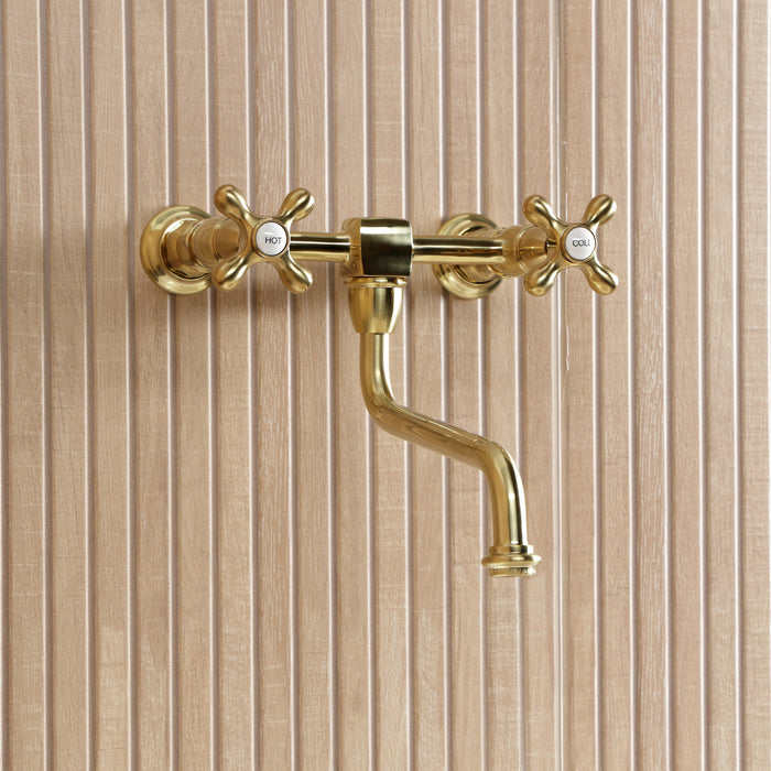 Kingston Heirloom KS1217AX - Heritage Double-Handle 2-Hole Wall Mount Bathroom Faucet, Brushed Brass