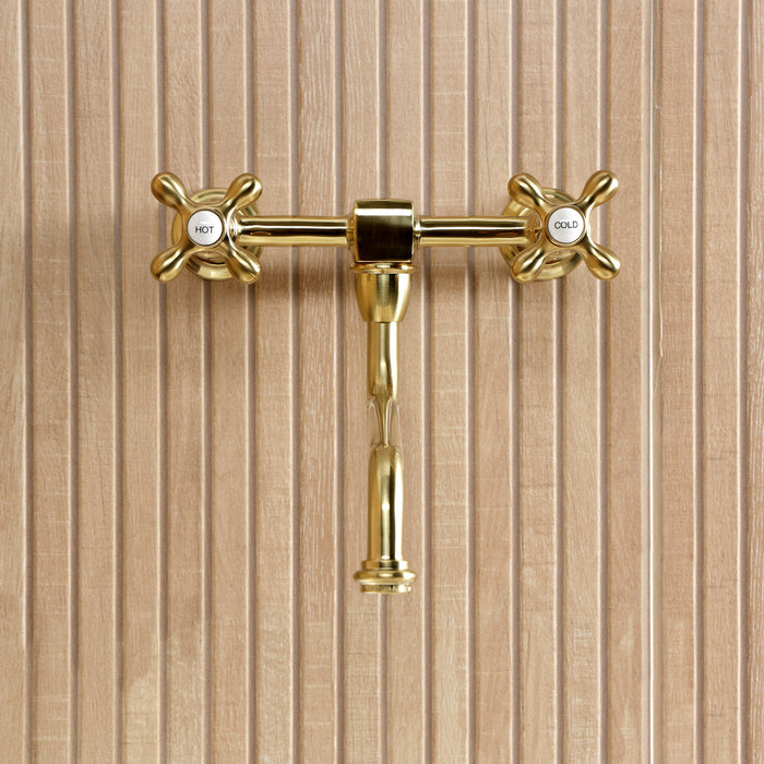 Kingston Heirloom KS1217AX - Heritage Double-Handle 2-Hole Wall Mount Bathroom Faucet, Brushed Brass