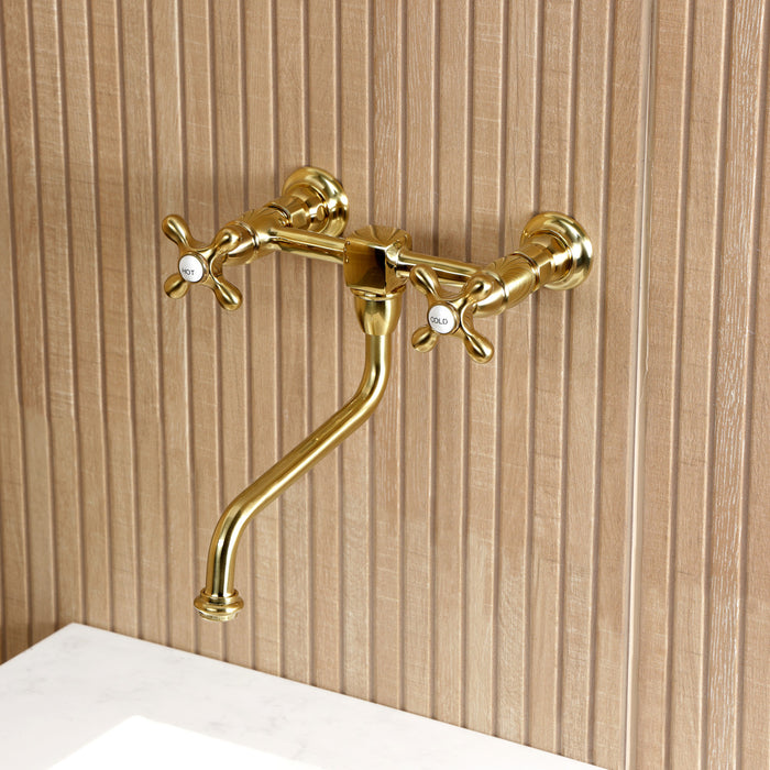 Kingston Heirloom KS1217AX - Heritage Double-Handle 2-Hole Wall Mount Bathroom Faucet, Brushed Brass
