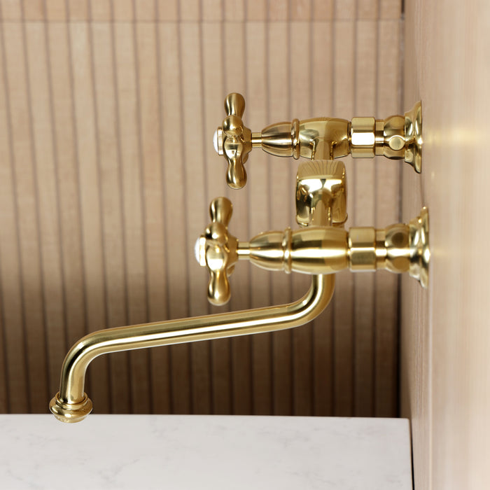 Kingston Heirloom KS1217AX - Heritage Double-Handle 2-Hole Wall Mount Bathroom Faucet, Brushed Brass
