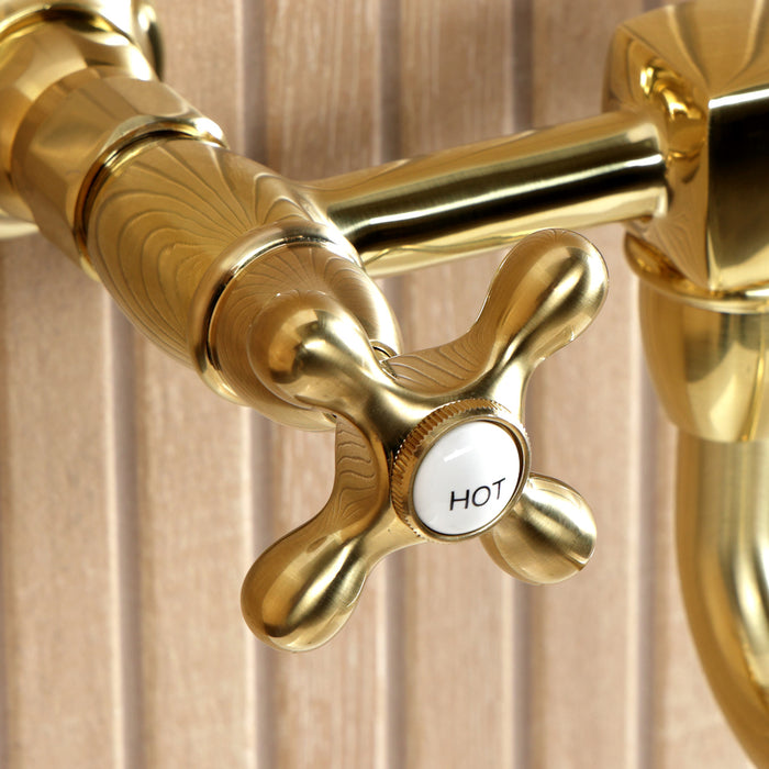 Kingston Heirloom KS1217AX - Heritage Double-Handle 2-Hole Wall Mount Bathroom Faucet, Brushed Brass