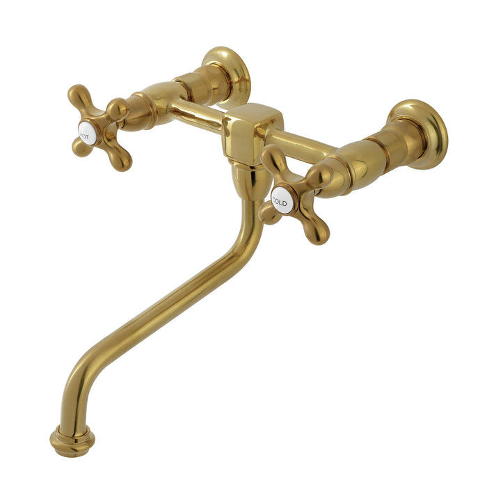 Heritage KS1217AX Two-Handle 2-Hole Wall Mount Bathroom Faucet, Brushed Brass