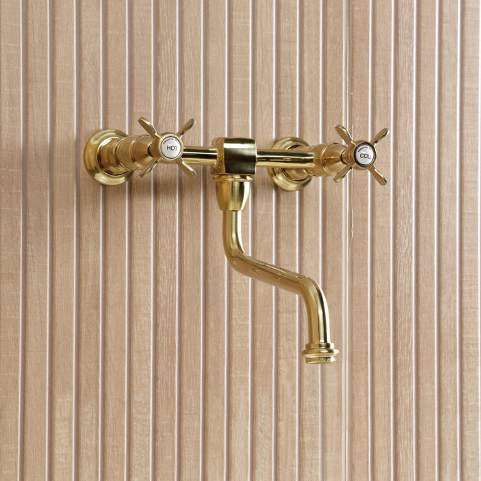 Kingston Heirloom KS1217BEX - Essex Double-Handle 2-Hole Wall Mount Bathroom Faucet, Brushed Brass