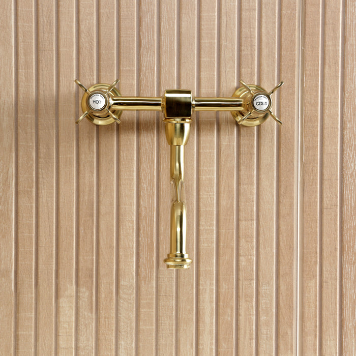 Kingston Heirloom KS1217BEX - Essex Double-Handle 2-Hole Wall Mount Bathroom Faucet, Brushed Brass