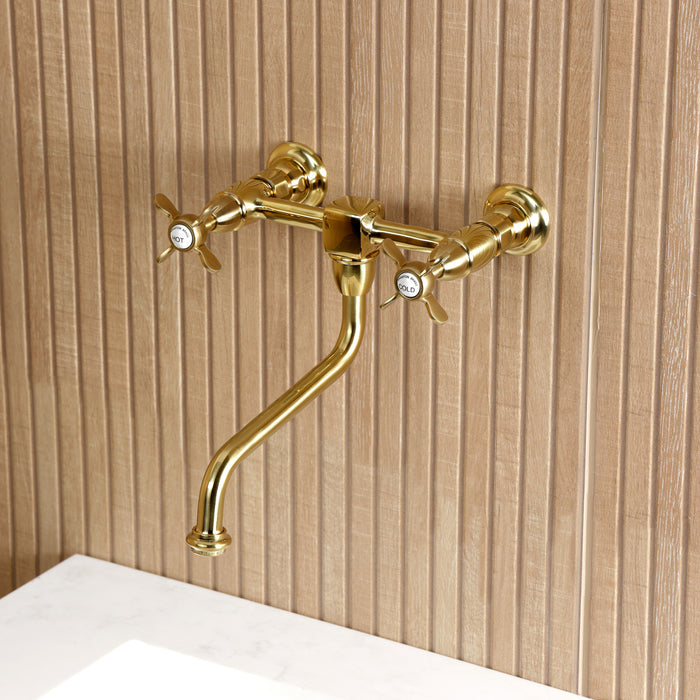 Kingston Heirloom KS1217BEX - Essex Double-Handle 2-Hole Wall Mount Bathroom Faucet, Brushed Brass
