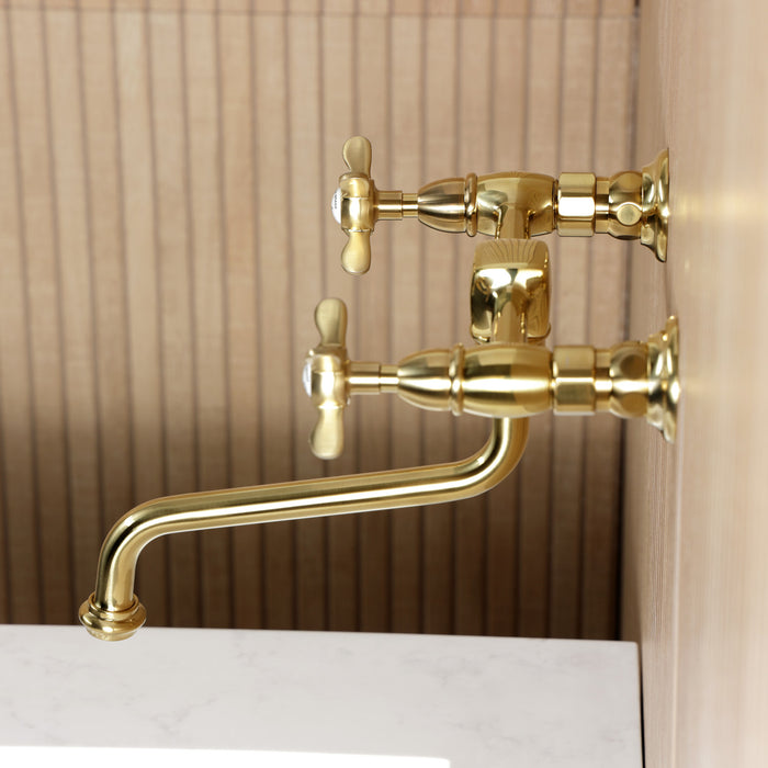 Kingston Heirloom KS1217BEX - Essex Double-Handle 2-Hole Wall Mount Bathroom Faucet, Brushed Brass