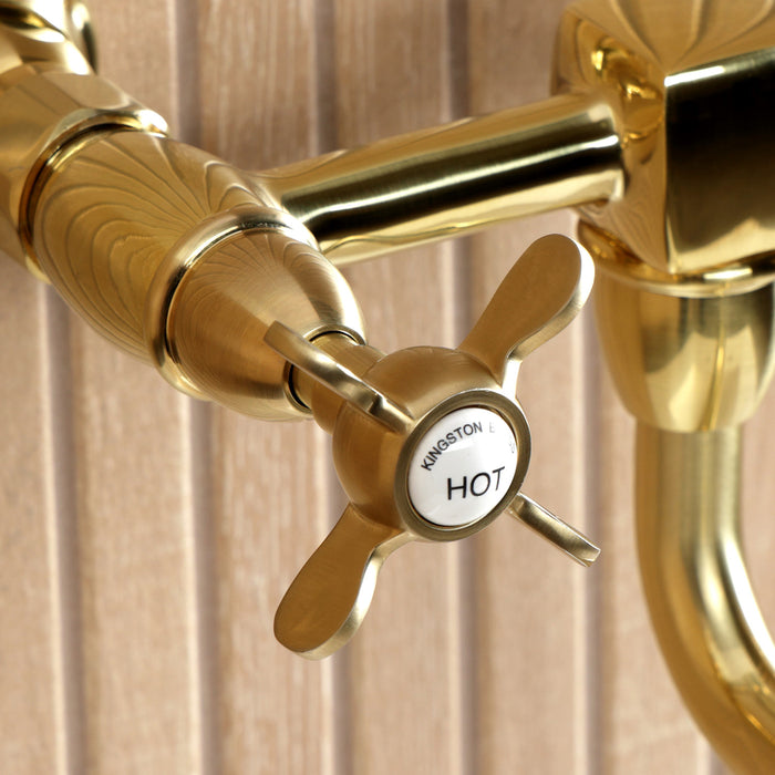 Kingston Heirloom KS1217BEX - Essex Double-Handle 2-Hole Wall Mount Bathroom Faucet, Brushed Brass