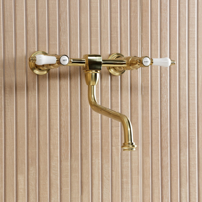 Kingston Heirloom KS1217BPL - Bel-Air Double-Handle 2-Hole Wall Mount Bathroom Faucet, Brushed Brass