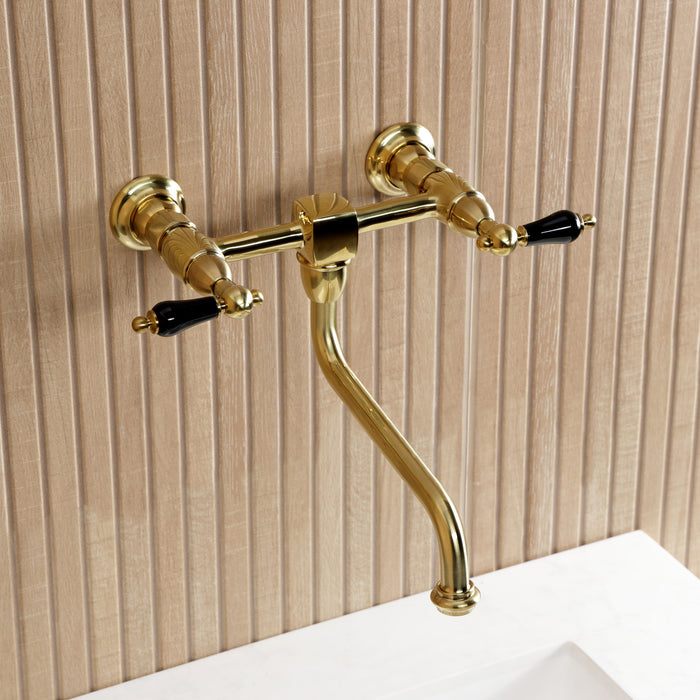 Kingston Heirloom KS1217PKL - Duchess Double-Handle 2-Hole Wall Mount Bathroom Faucet, Brushed Brass