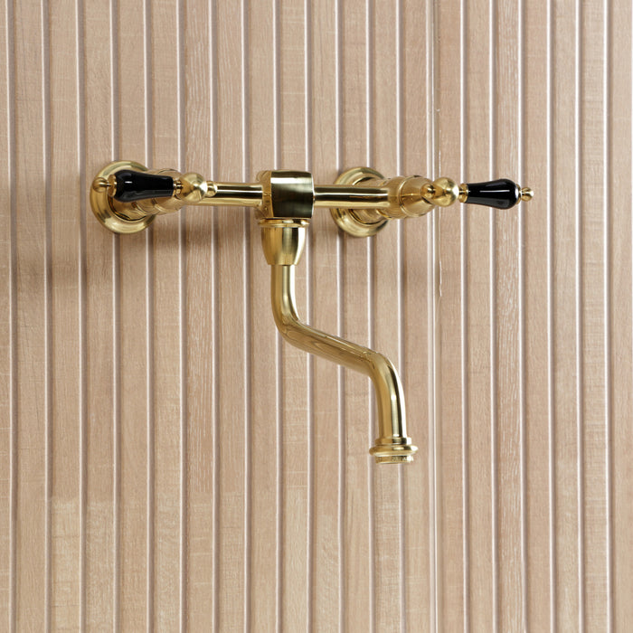 Kingston Heirloom KS1217PKL - Duchess Double-Handle 2-Hole Wall Mount Bathroom Faucet, Brushed Brass