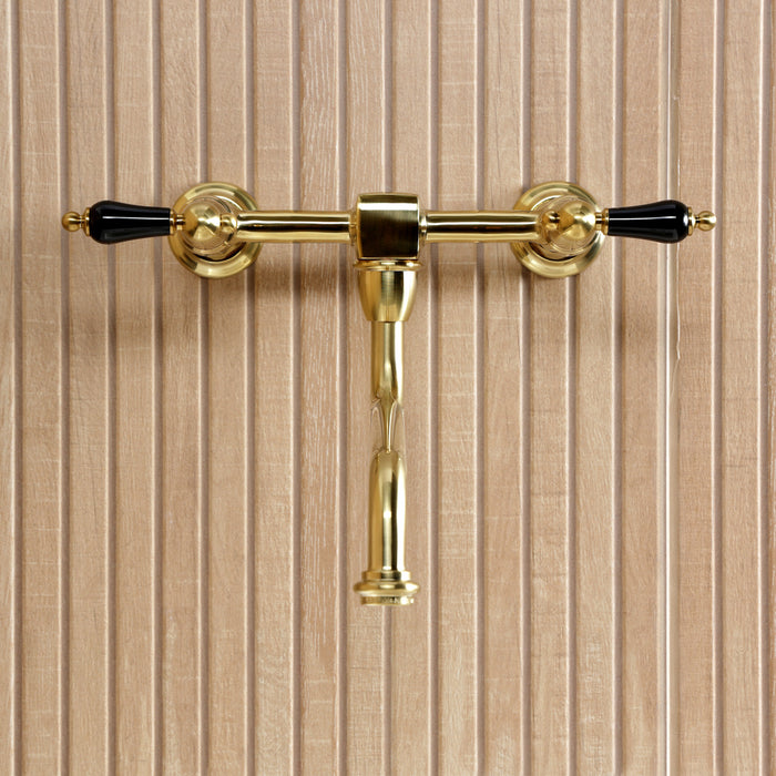 Kingston Heirloom KS1217PKL - Duchess Double-Handle 2-Hole Wall Mount Bathroom Faucet, Brushed Brass