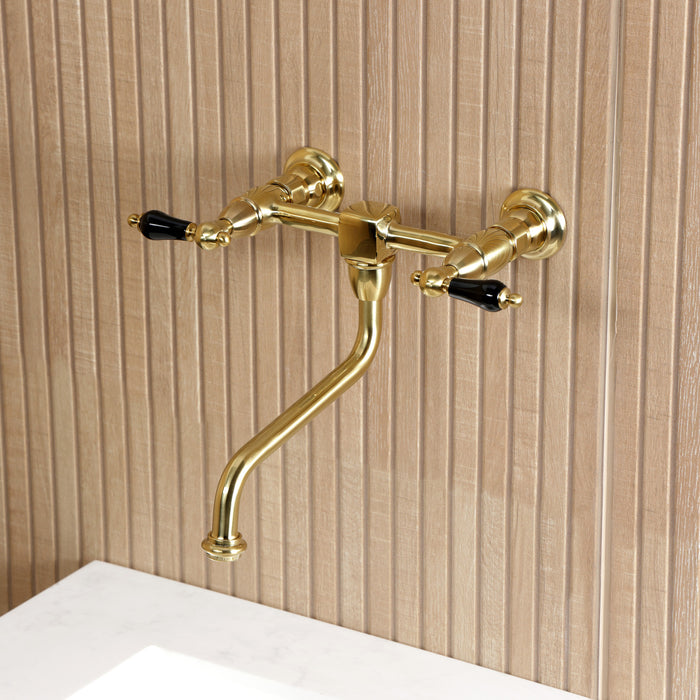 Kingston Heirloom KS1217PKL - Duchess Double-Handle 2-Hole Wall Mount Bathroom Faucet, Brushed Brass