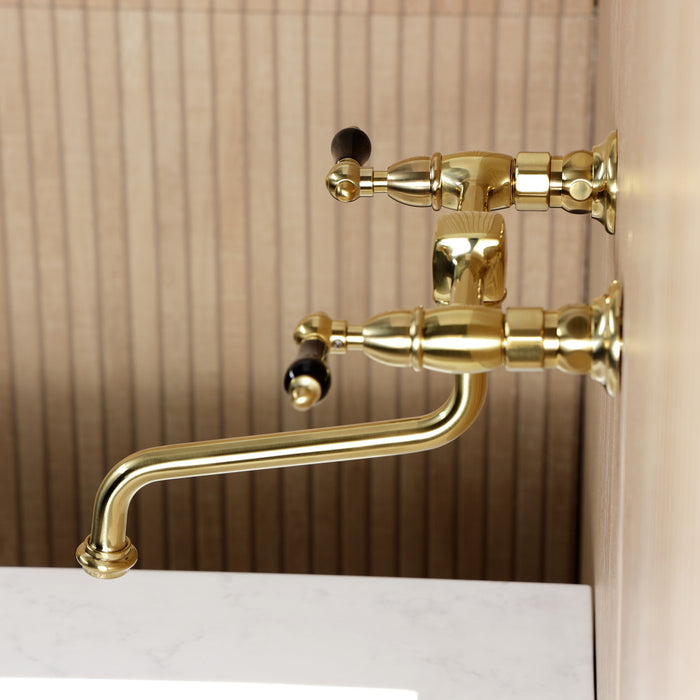Kingston Heirloom KS1217PKL - Duchess Double-Handle 2-Hole Wall Mount Bathroom Faucet, Brushed Brass