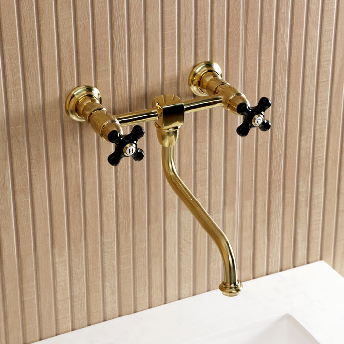 Kingston Heirloom KS1217PKX - Duchess Double-Handle 2-Hole Wall Mount Bathroom Faucet, Brushed Brass