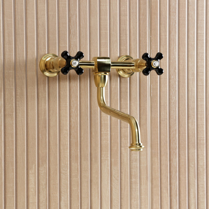 Kingston Heirloom KS1217PKX - Duchess Double-Handle 2-Hole Wall Mount Bathroom Faucet, Brushed Brass