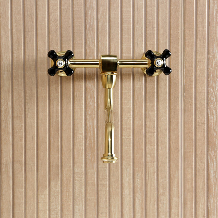 Kingston Heirloom KS1217PKX - Duchess Double-Handle 2-Hole Wall Mount Bathroom Faucet, Brushed Brass