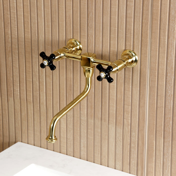 Kingston Heirloom KS1217PKX - Duchess Double-Handle 2-Hole Wall Mount Bathroom Faucet, Brushed Brass