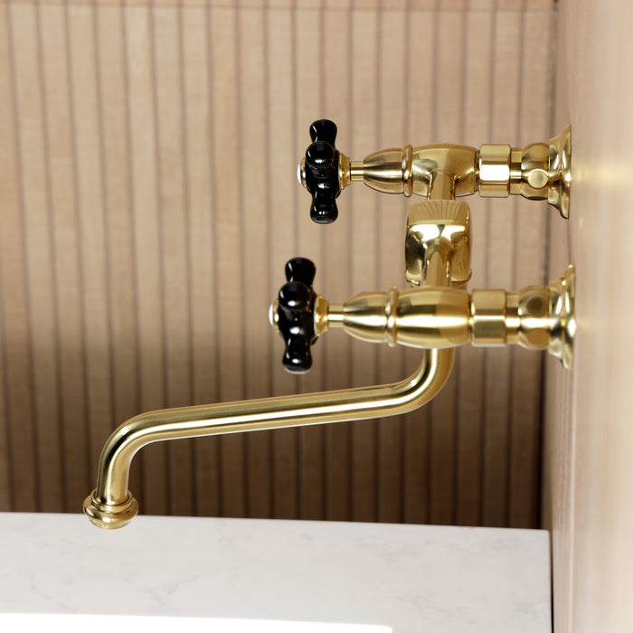 Kingston Heirloom KS1217PKX - Duchess Double-Handle 2-Hole Wall Mount Bathroom Faucet, Brushed Brass