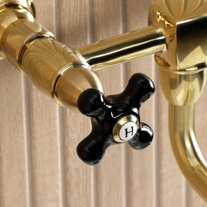 Kingston Heirloom KS1217PKX - Duchess Double-Handle 2-Hole Wall Mount Bathroom Faucet, Brushed Brass