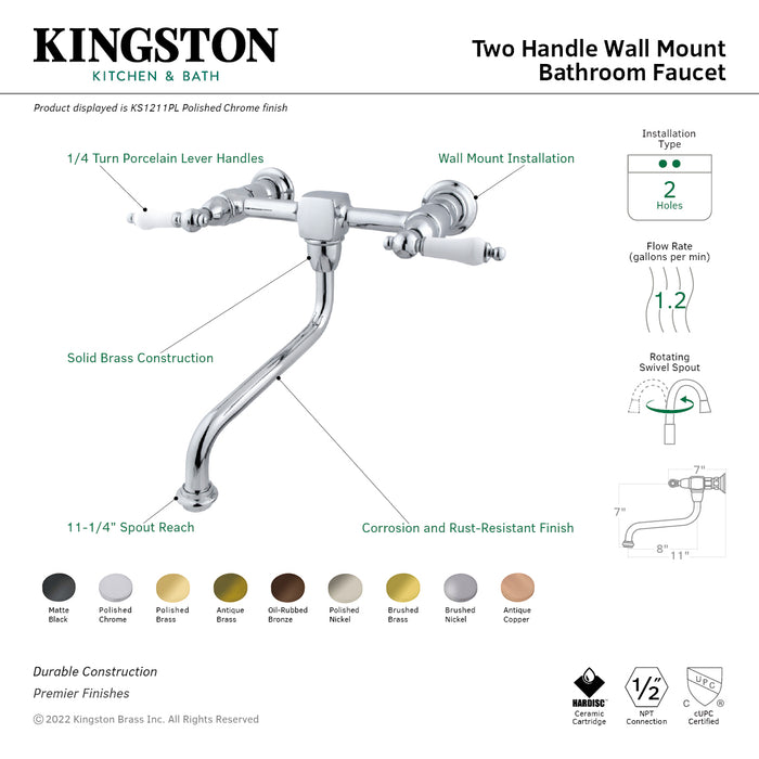Heritage KS1217PL Two-Handle 2-Hole Wall Mount Bathroom Faucet, Brushed Brass