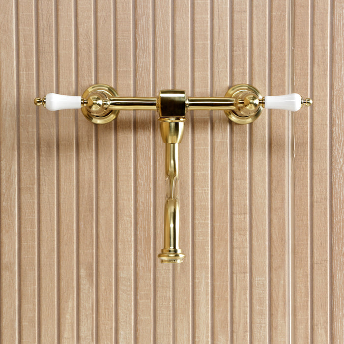 Kingston Heirloom KS1217PL - Heritage Double-Handle 2-Hole Wall Mount Bathroom Faucet, Brushed Brass