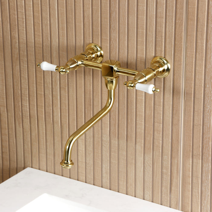 Kingston Heirloom KS1217PL - Heritage Double-Handle 2-Hole Wall Mount Bathroom Faucet, Brushed Brass