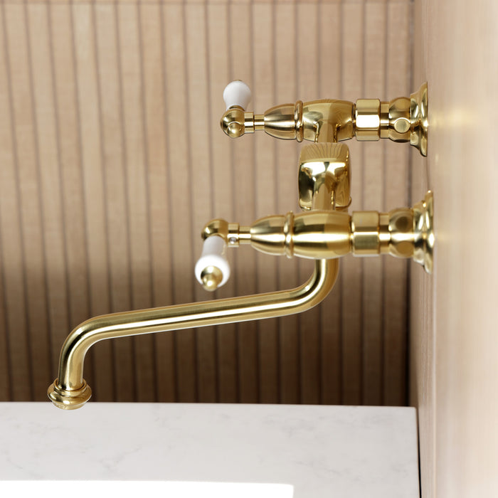 Kingston Heirloom KS1217PL - Heritage Double-Handle 2-Hole Wall Mount Bathroom Faucet, Brushed Brass