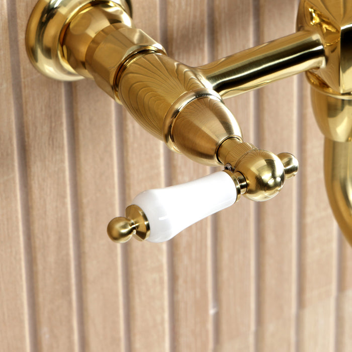 Kingston Heirloom KS1217PL - Heritage Double-Handle 2-Hole Wall Mount Bathroom Faucet, Brushed Brass
