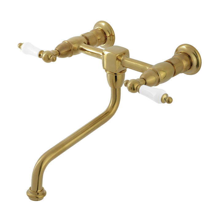 Heritage KS1217PL Two-Handle 2-Hole Wall Mount Bathroom Faucet, Brushed Brass