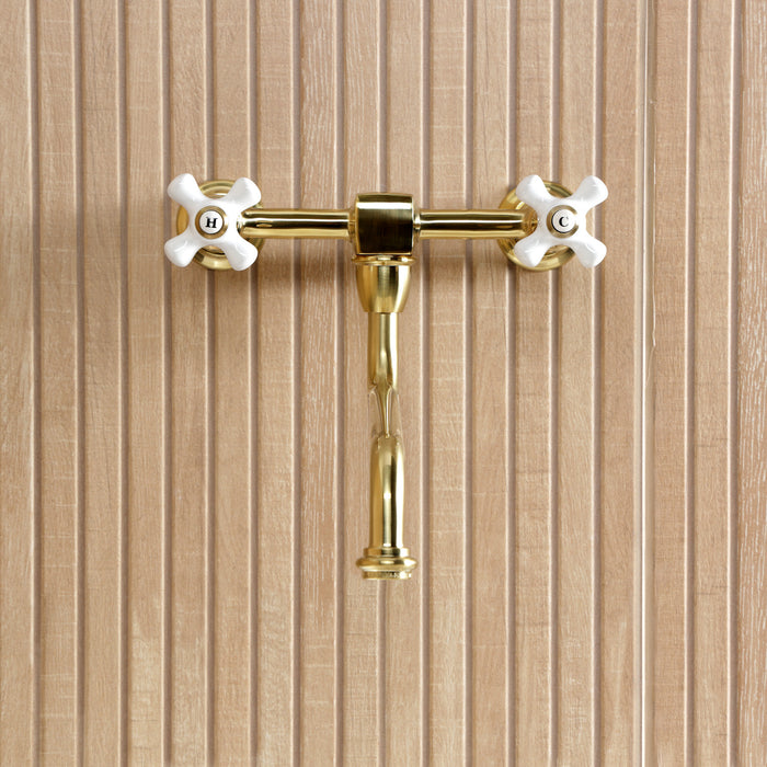 Kingston Heirloom KS1217PX - Heritage Double-Handle 2-Hole Wall Mount Bathroom Faucet, Brushed Brass