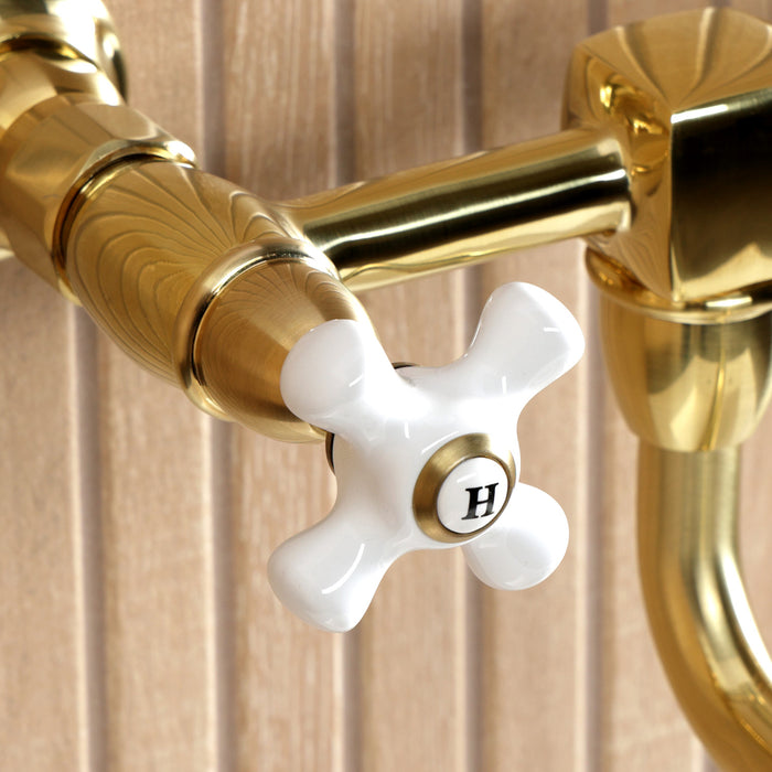 Kingston Heirloom KS1217PX - Heritage Double-Handle 2-Hole Wall Mount Bathroom Faucet, Brushed Brass