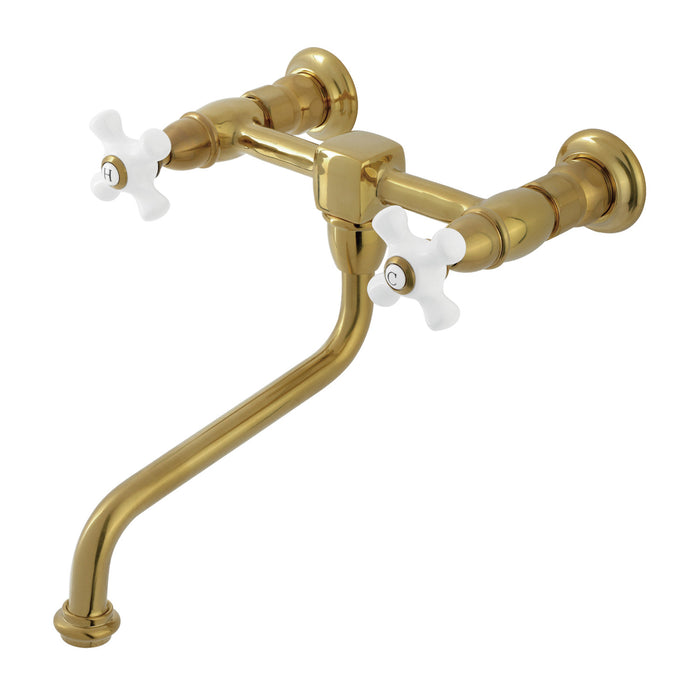 Kingston Heirloom KS1217PX - Heritage Double-Handle 2-Hole Wall Mount Bathroom Faucet, Brushed Brass